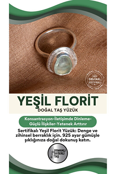 OSMANLI DEĞERLİ TAŞ SERTİFİKALI Yeşil Florit Doğal Taş 925 Ayar Gümüş Yüzük