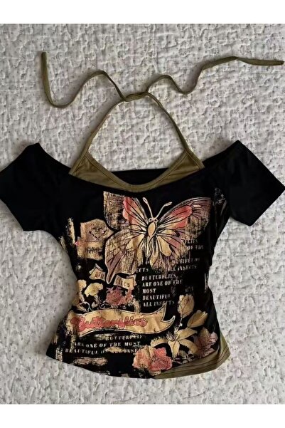 Butik101 Y2k Angel baskılı ek askılı bluz
