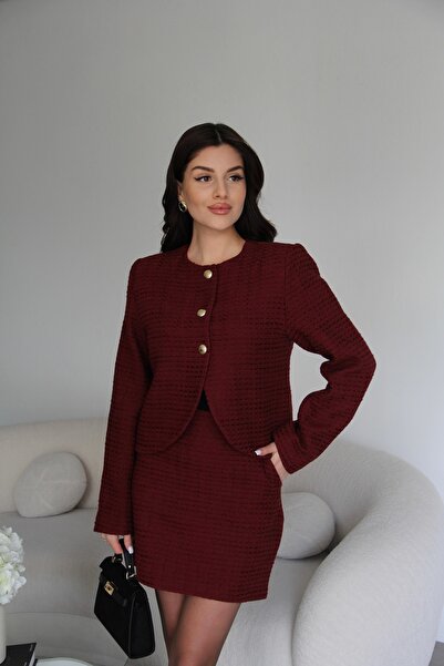 Julidress Gold Button Lined Short Jacket Mini Length Skirt Bottom Top Premium Tweed Set