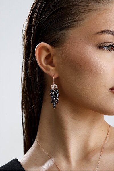 Birinci1926 925 Ayar Gümüş Kadın Üzüm Salkımı Doğal Inci Küpe Kolye Yüzük Üçlü Set