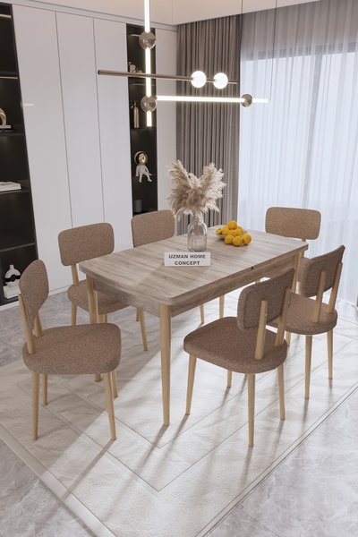 UZMHOME Azra Mutfak Masası Takımı 6 Sandalyeli Açılır Kapanır Masa