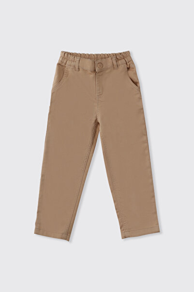 Panço Erkek Çocuk Cepli Beli Yarım Lastikli Bej Pantolon