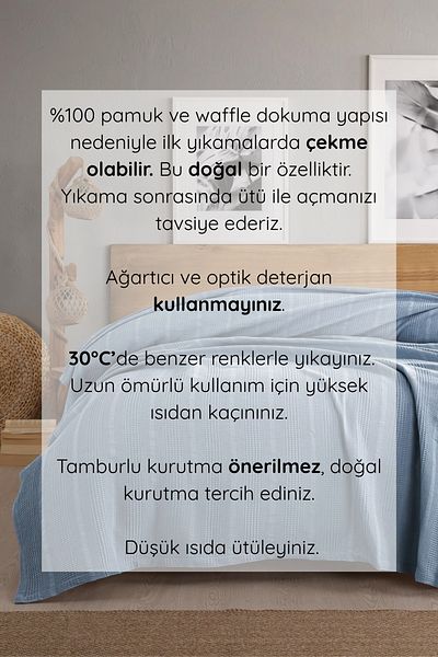 Sevim Double Waffle Pike 210X230Cm, 100% Cotton, Honeycomb Design, Blue