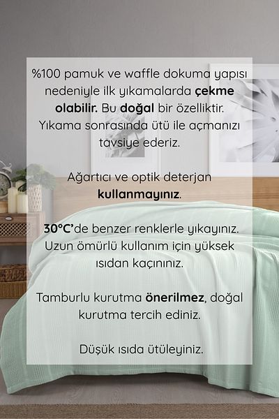 Sevim Single Waffle Pike 160X230Cm, 100% Cotton, Honeycomb Design, Mint Green