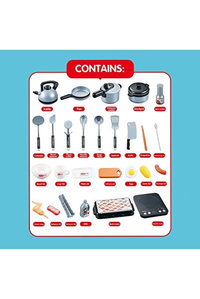 indiggo Set de Gatit pentru Copii, HOME KITCHEN, 36 de Piese, Gri/Negru