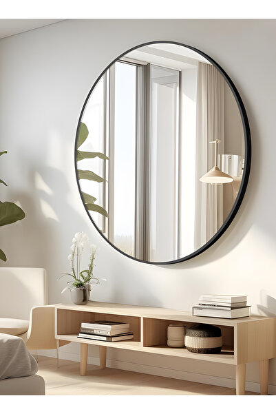 Generic Large Mirror Elegant Design 80cm - Black Metal Frame Makeup Mirror for Dressing Room and Living Room