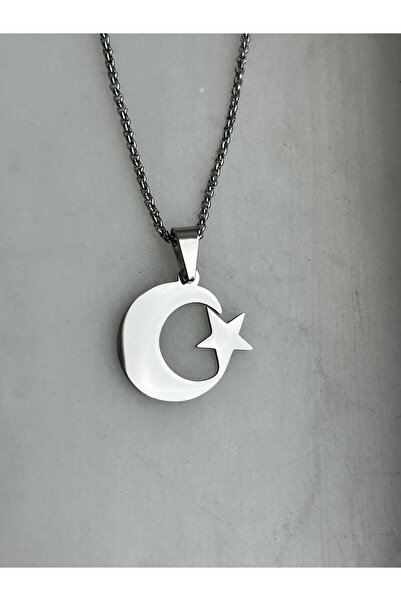 axexuar Moon Star 316L Steel Chain Steel Pendant Silver Gray Color Stainless 55cm