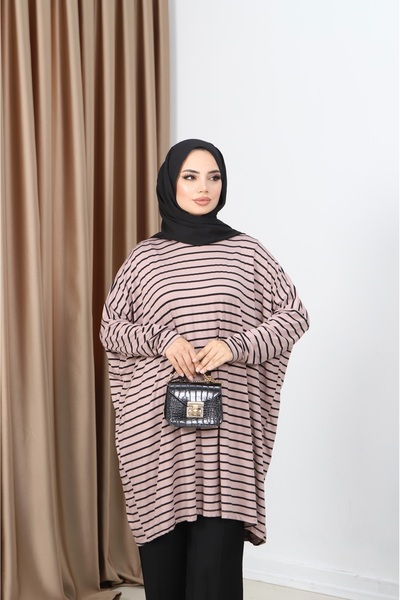 NİSUM MODA Striped Combed Tunic