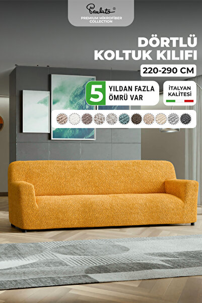 Paulato Lastikli Esnek Ve Yıkanabilir 4 Kişilik Koltuk Örtüsü Çekyat Kanepe Kılıfı - Ocre