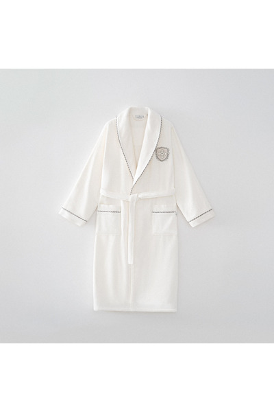 Ecocotton Ανδρικό μπουρνούζι Ella 100% οργανικό βαμβάκι κεντημένη κρέμα