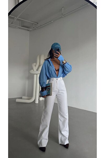 mydukkan.co Білий Palazzo Jean - Дизайн з розрізом на штанині