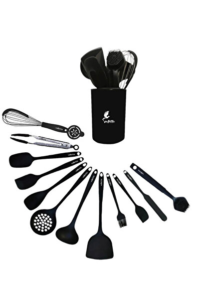 valletta Savona 14 Piece Heat Resistant Black Silicone Serving Set - Fireproof and Non-Stick