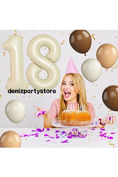 Deniz Party Store مجموعة بالونات كريمية بعمر 18 عامًا مكونة من 4 قطع من الرمل...