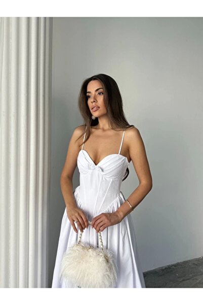 Diemmood Дамска поплинена рокля с панделка и без презрамки