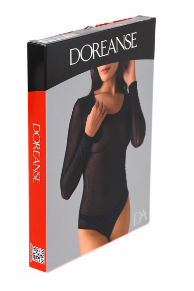 Doreanse Women's Transparent Crew Neck Long Sleeve Bodysuit 12402