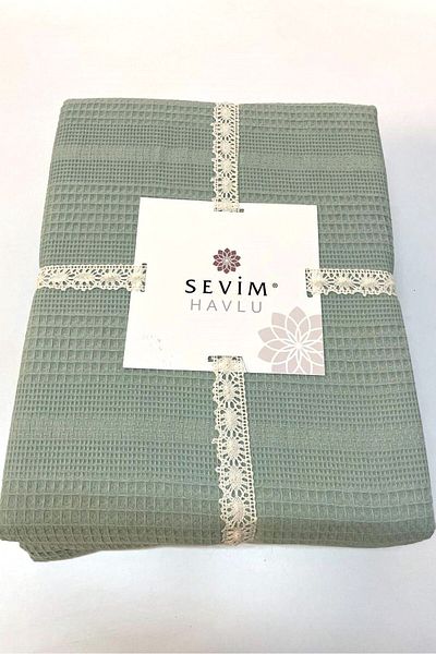 Sevim Ζώνη βάφλας 210x230cm, 100% βαμβάκι, σχέδιο κηρήθρας, πράσινο μέντας