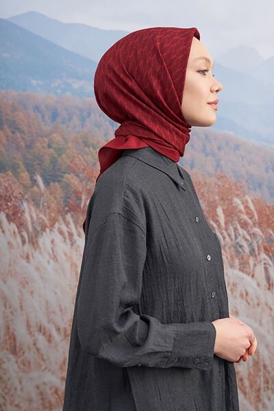 ARMANDA Μονόγραμμα από βαμβακερό μπορντό Φουλάρι με σχέδιο