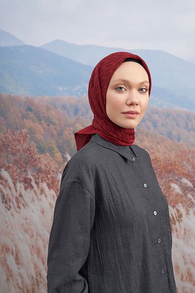 ARMANDA Μονόγραμμα από βαμβακερό μπορντό Φουλάρι με σχέδιο