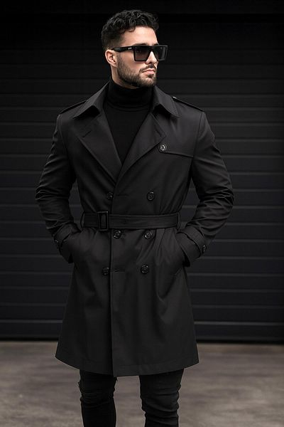 Delpino Men's Long Belted Trench Coat