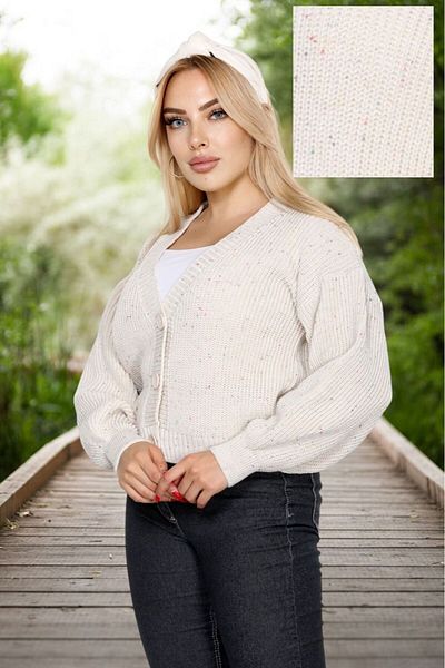 FLEX FASHION Women's Trend Popular Knitted Colorful String Detail Short Knitwear Cardigan Stone Color