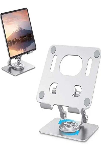 LIVVY حامل آيباد معدني قابل للدوران 360 درجة، حامل هاتف وجهاز لوحي للمكتب