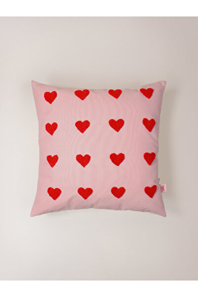 Galia Tasarım Mini Kalpler - Punch Kırlent Kılıfı - Pembe/kırmızı