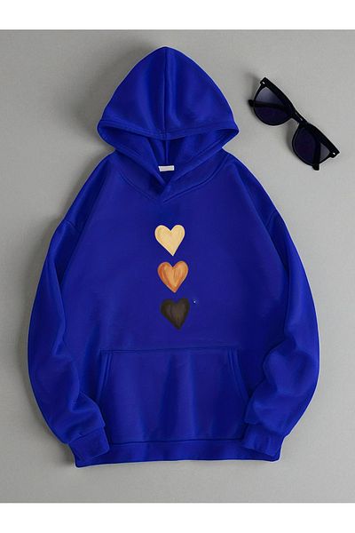 uyguntarz Unisex Row Heart Printed Oversize Sweatshirt