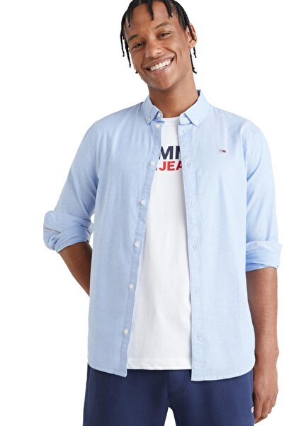 Tommy Hilfiger Erkek Marka Logolu Streç Pamuklu Yarı Yatık Yakalı Şık Görünümlü Günlük Kullanıma Uyg