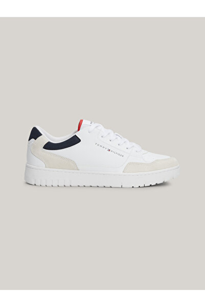 Tommy Hilfiger Pantofort alb casual cu talpă anti-alunecare cu șireturi cu logo-ul mărcii pentru bărbați FM0FM05058-YBS
