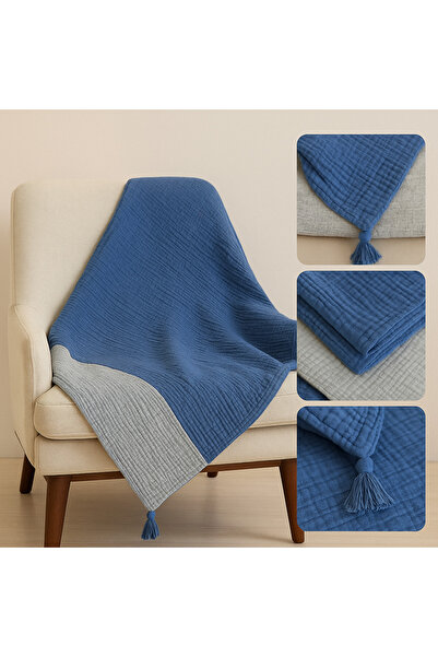 ROZET TEKSTİL شال أريكة - بطانية تلفزيون 100% قطن طبيعي 4 طبقات من قماش الموسلين