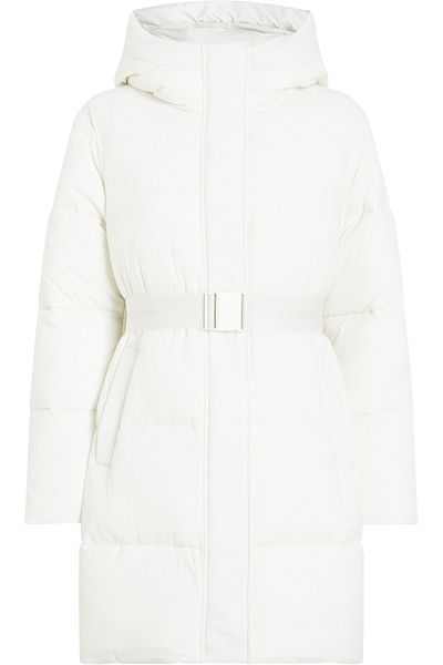 Calvin Klein Women / Girls Black Hooded Long Sleeve Belted White Coat J20J224122 Ybi