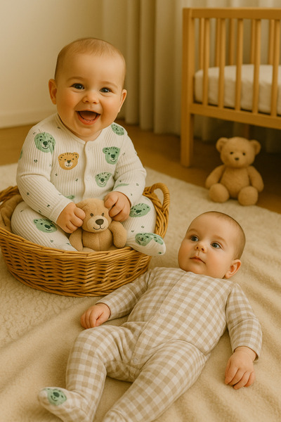 cimcim baby Plaid and Cute Teddy Bear Patterned Baby Jumpsuit Set of Two