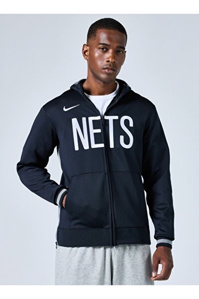 Nike Чорна чоловіча толстовка з капюшоном Nba Brooklyn Nets Showtime Dri-Fit Full-Zip