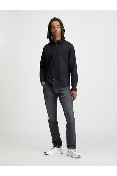 Calvin Klein Black Men'sSlimFit Cotton Shirt - Stand Collar and Daily Use