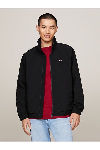 Tommy Hilfiger Men's Brand Logo Elastic Logo Waistband Elastic Cuff High and Stand Collar Black