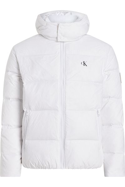 Calvin Klein Men's Winter Feather Padded Hooded Zippered White Coat J30J325946 Yaf