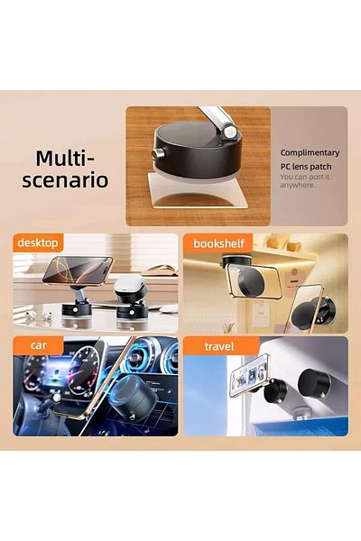LIVVY Magnetic Car Phone Holder, 360° Rotatable Phone Mount, Foldable Vacuum Suction Cup Stand, Double-Si