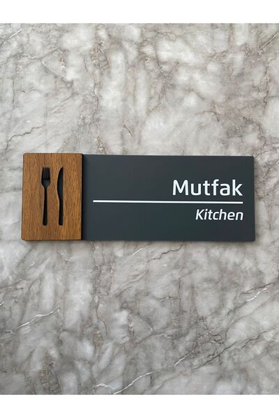 Yönline Mutfak Bantlı Kapı İsimliği Antrasit Pleksi & Mdf Yönlendirme Levhası...