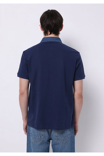 Colin's Regular Fit Polo Neck Plain Men's Blue Knitted Pocketless Short Sleeve T-Shirt