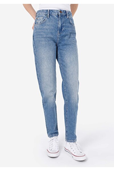Colin's Mom Fit Daralan Paça Kadın İndigo Denim Jean Pantolon