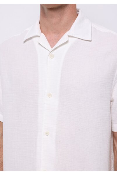 Colin's Comfort Fit Shirt Neck Jakarlı Erkek Ekru Kısa Kol Gömlek
