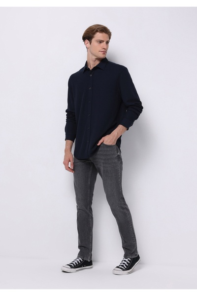 Colin's Regular Fit Shirt Neck Düz Erkek Lacivert Uzun Kol Gömlek