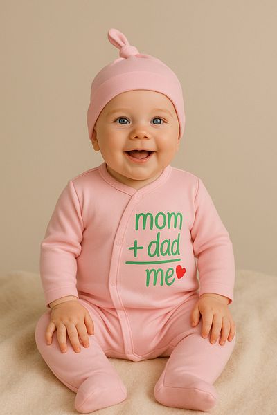 Minisse Mom+dad Printed 2-Piece Baby Jumpsuit Hat Set