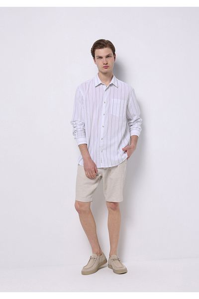 Colin's Regular Fit Mid Waist Plain Men's Linen Blended Beige Shorts