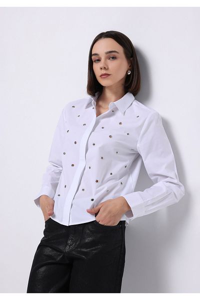 Colin's Regular Fit Shirt Neck Plain Women's White Long Sleeve Shirt