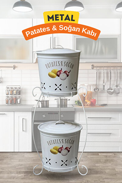 metalshop 2 Katlı Metal Patates Soğan Kovası - Sebzelik - Patates Soğanlık Se...