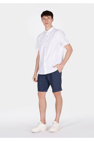 Colin's Regular Fit Mid Waist Plain Men's Linen Blend Navy Blue Shorts