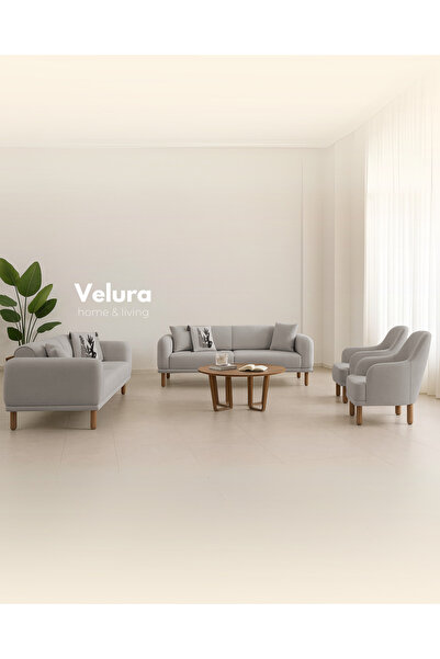 Velura Home & Living Lara Koltuk Takımı & Oturma Grubu - Gri (3+3+1+1)