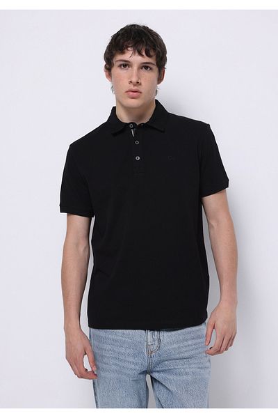 Colin's Regular Fit Polo Neck Plain Men's Black Knitted Short Sleeve T-Shirt
