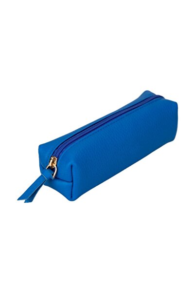 PLM Real Leather Pencil Case, Handmade Zippered Case, Sea Blue